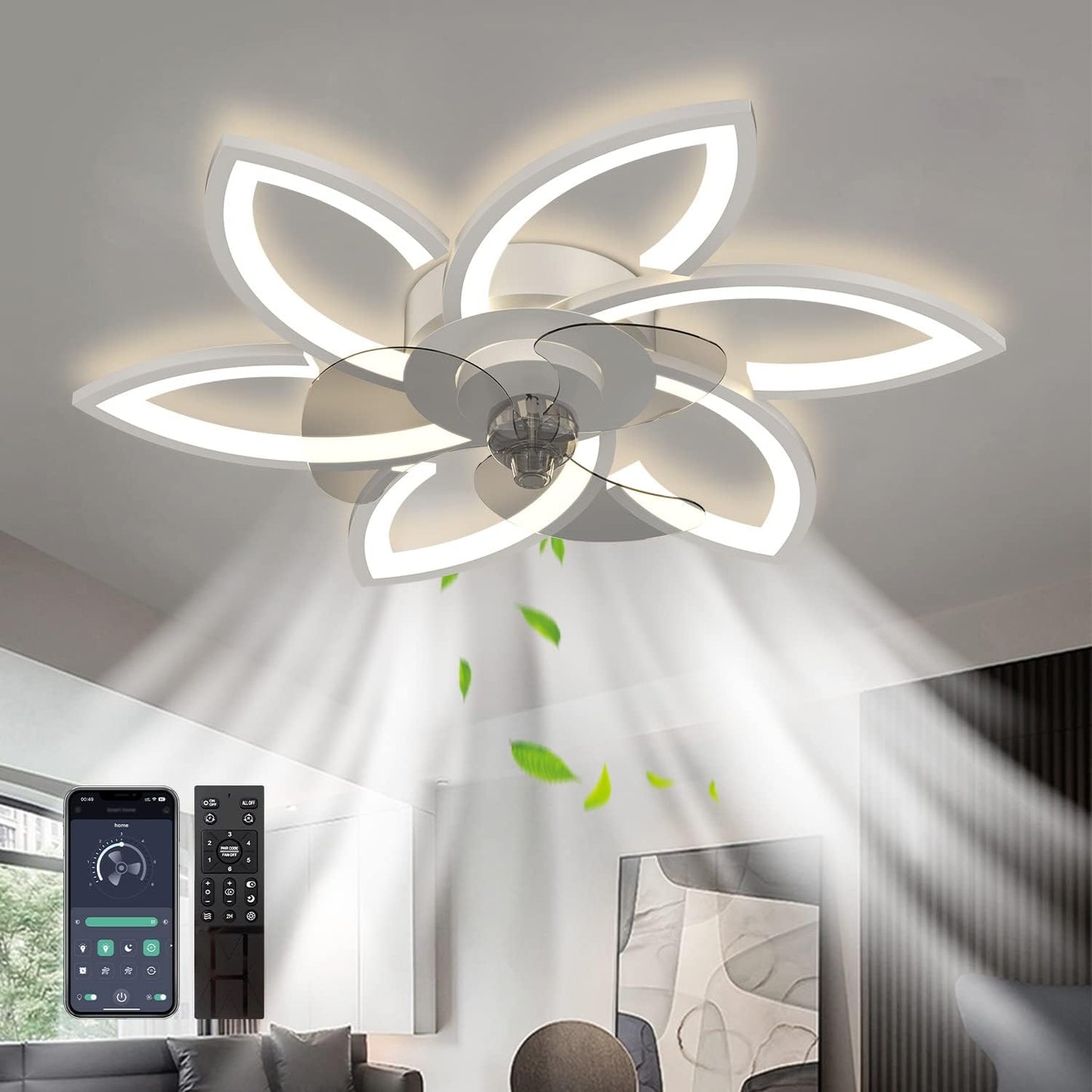 OLUZO 30" Ceiling Fan with Lights, Remote Control 3 Color Temperatures