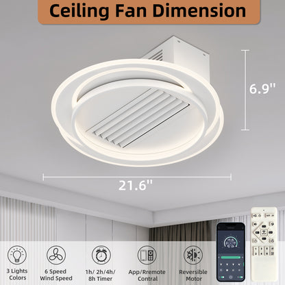 OLUZO 21.6" Modern Bladeless Ceiling Fan with Light and Remote & APP Control【get 50% coupon , buy on amz with code】