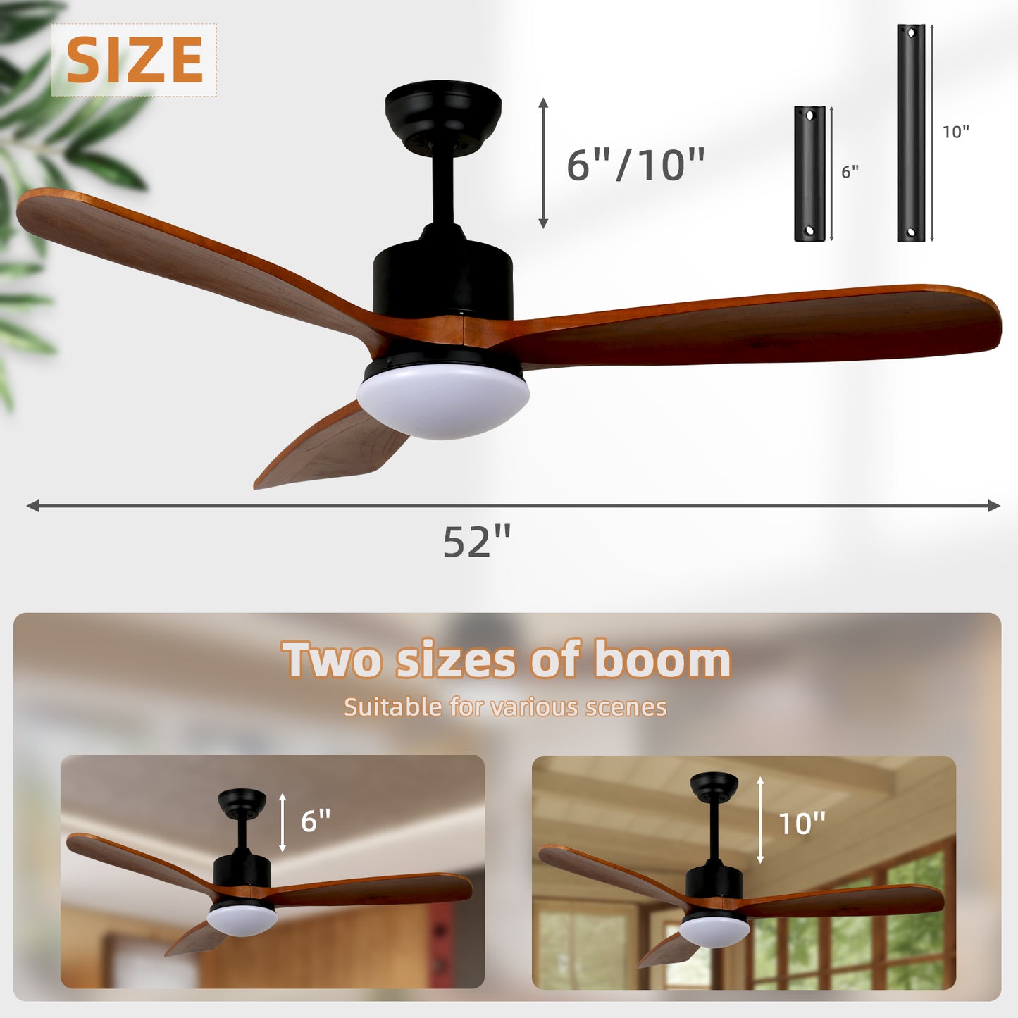 OLUZO 52" Ceiling Fan Light Wood Colour Straight Blade