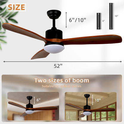 OLUZO 52" Ceiling Fan Light Wood Colour Straight Blade