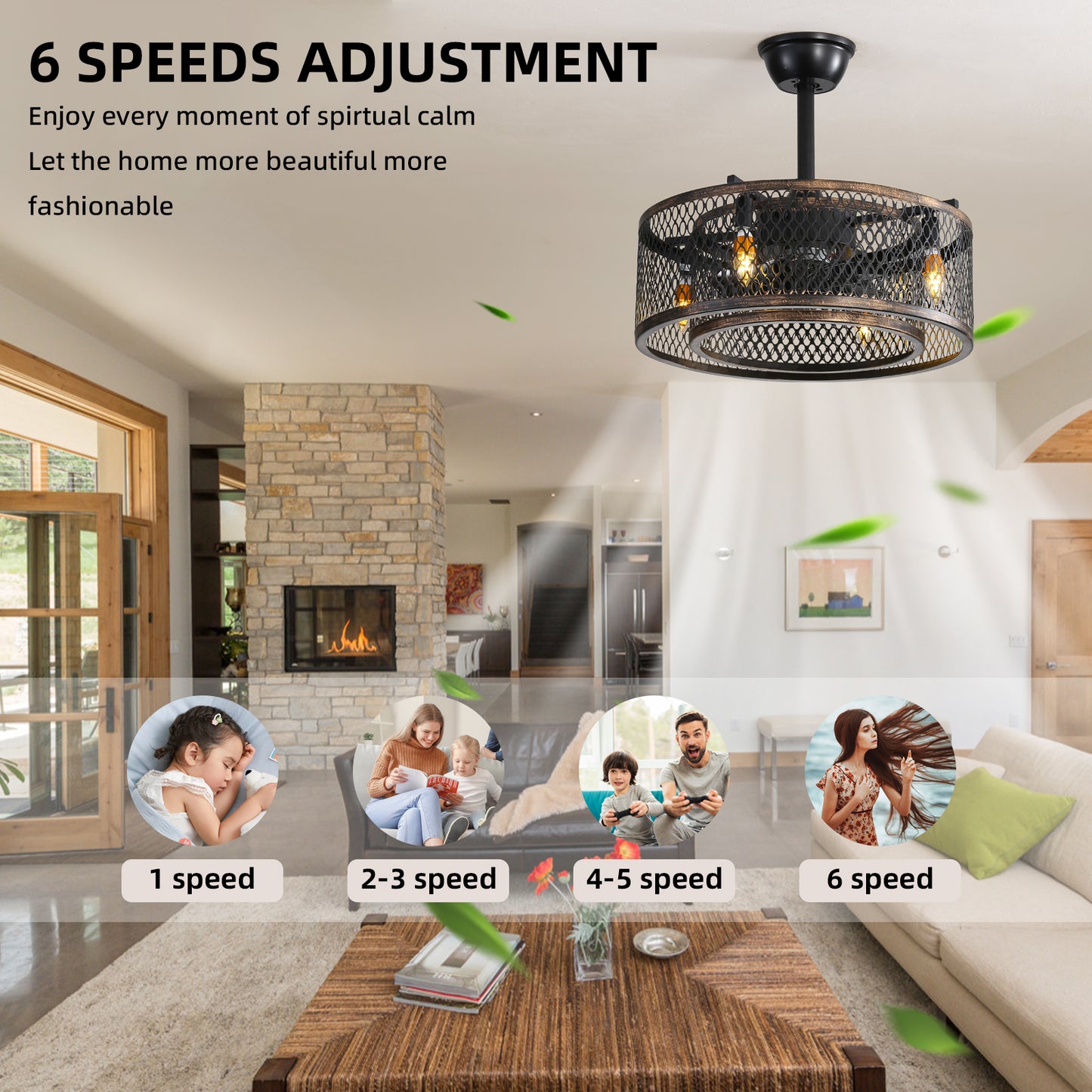 OLUZO 17.7" Caged Ceiling Fans with Lights and Remote & APP Control