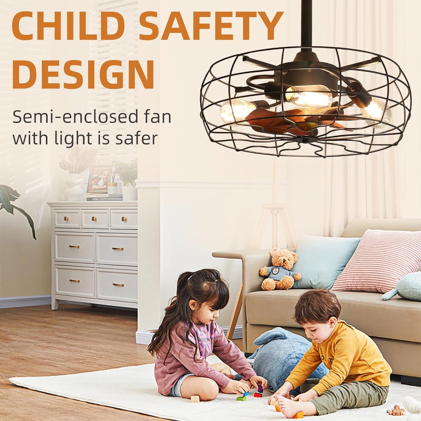 OLUZO 20" Low Profile Enclosed Ceiling Fans with Lights