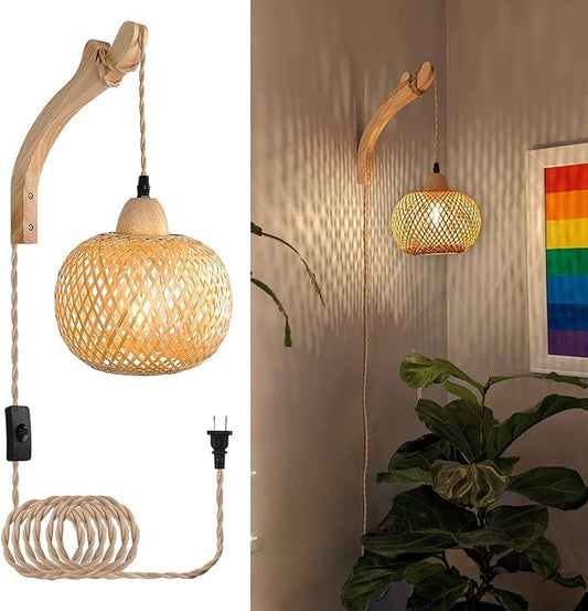 OLUZO 7.87“ Vintage bamboo twine Wall Ligths