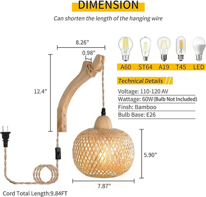 OLUZO 7.87“ Vintage bamboo twine Wall Ligths