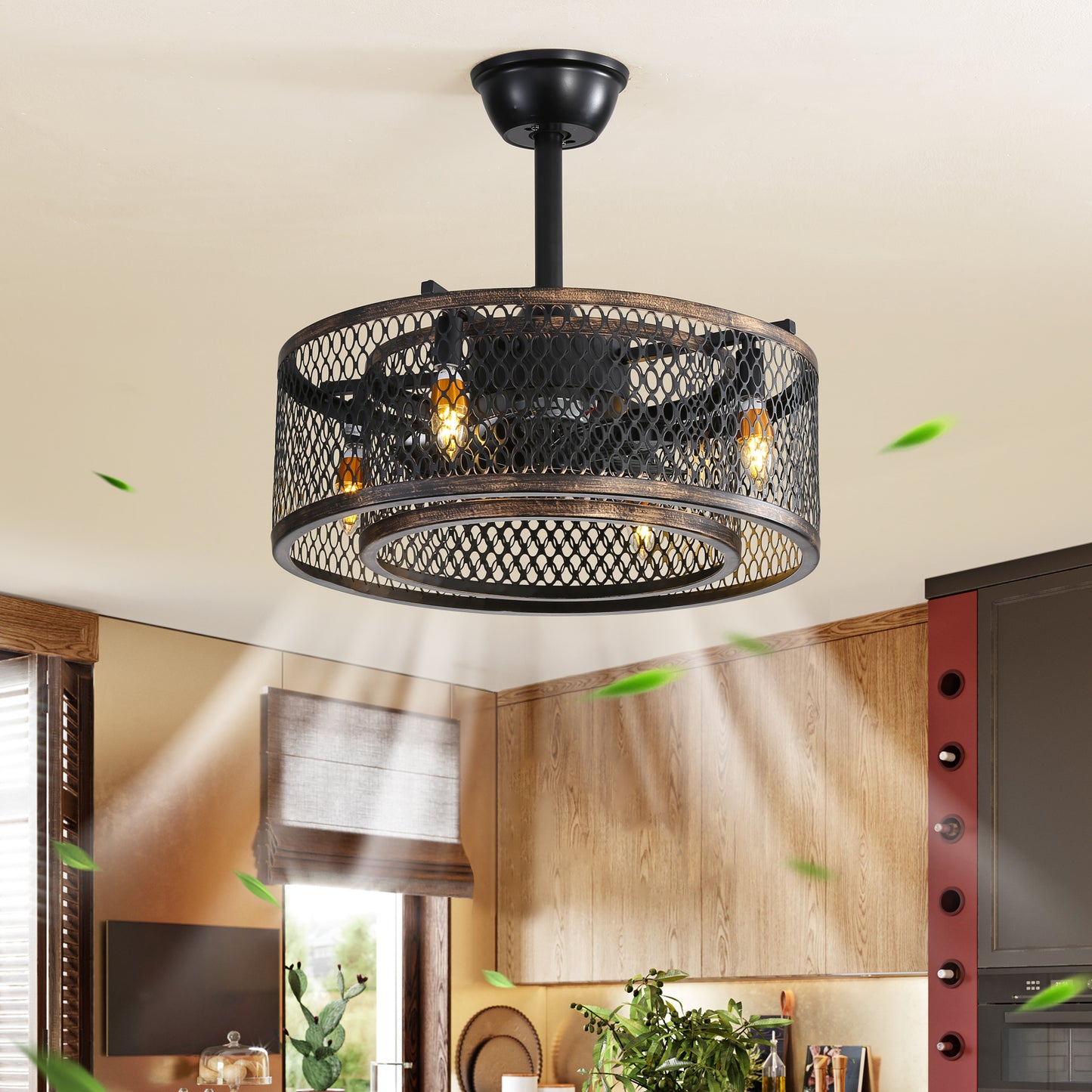 OLUZO 17.7" Caged Ceiling Fans with Lights and Remote & APP Control