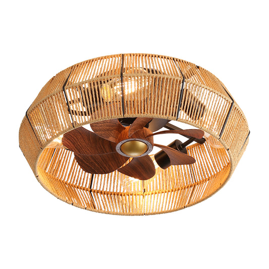 OLUZO 20" Ceiling Light with Fan Boho Woven