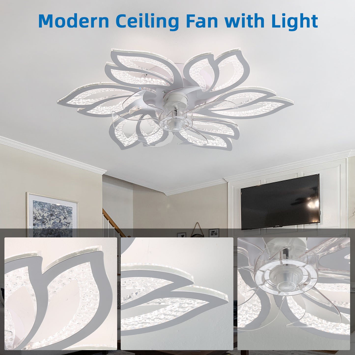 OLUZO 26" Ceiling Fan with Lights Remote Control Dimmable LED