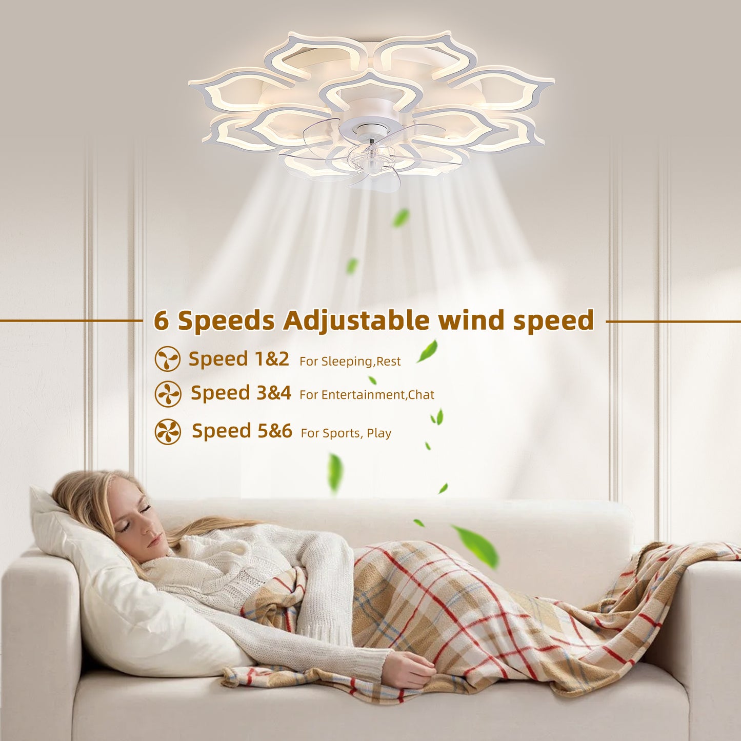 OLUZO 31" Ceiling Fan with Lights, Dimmable LED