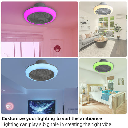 OLUZO 18 ” White Ceiling Fan with Modern Flush Mount LED-RGB Ceiling Light with Fan【get 20% coupon , buy on amz with code】