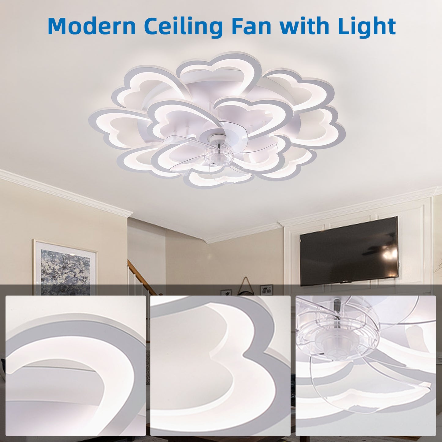 OLUZO 34.6" Flush Mount Ceiling Light with Fan