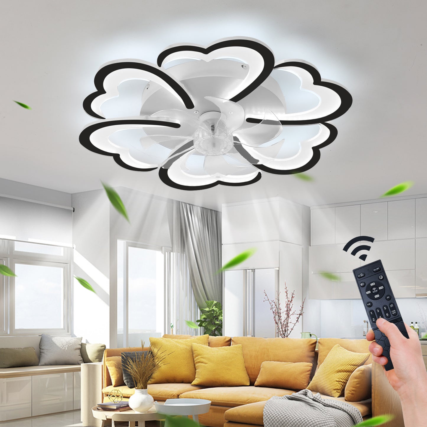 OLUZO 27" Ceiling Light with Fan in Flush Mount