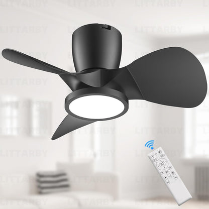 OLUZO 24" Reversible Black Modern Dimmable Ceiling Fan