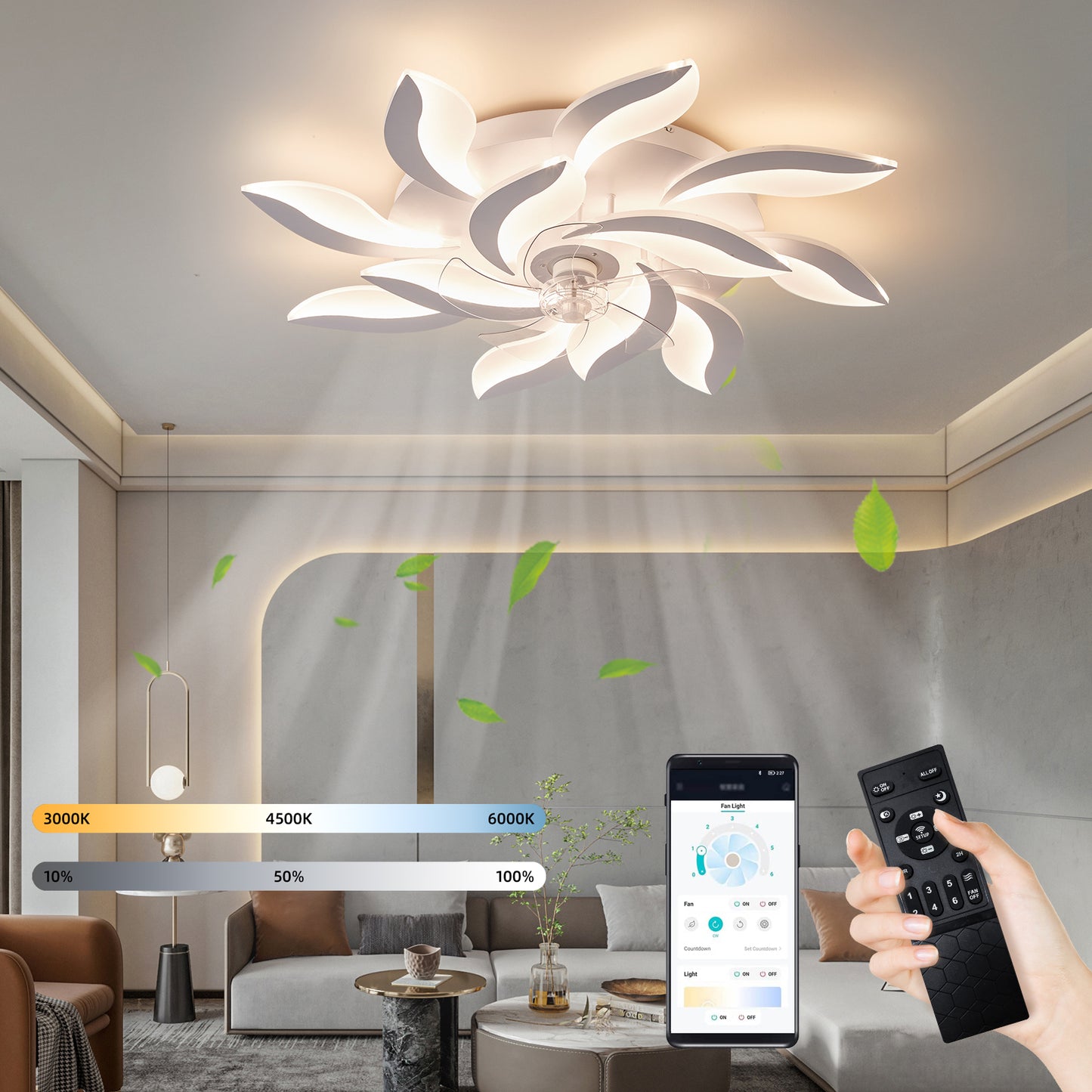 OLUZO 39" Low Profile Ceiling Fans with Lights and Remote/APP Control