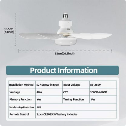 OLUZO 20" Socket Ceiling Fan with Light and Remote Control