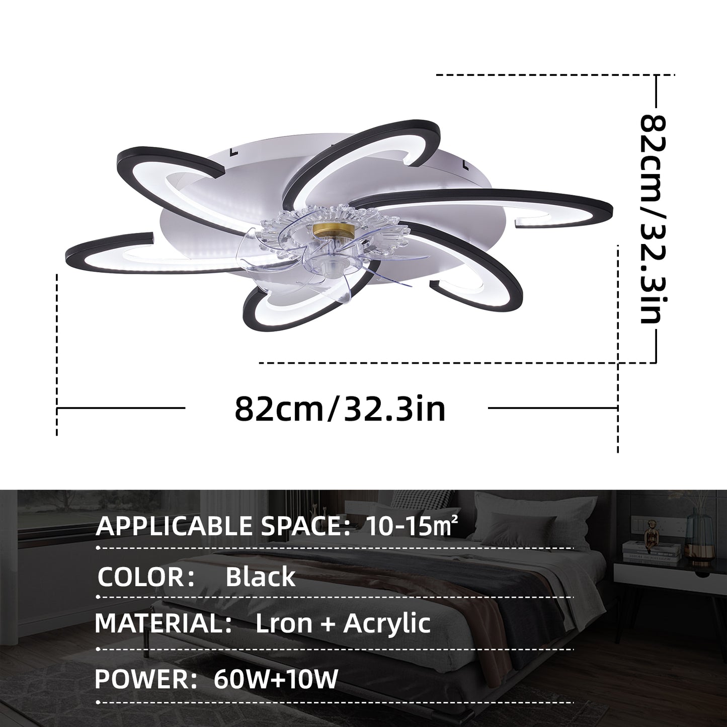 OLUZO 32" Ceiling Fan with Lights Remote Control Dimmable LED