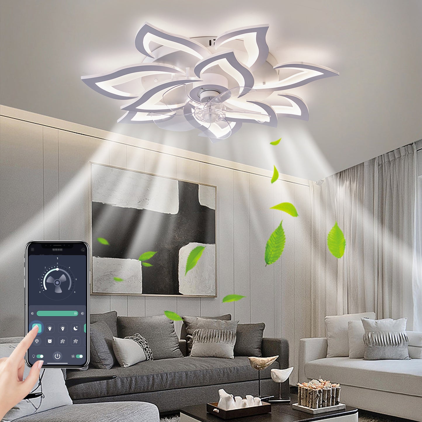 OLUZO 32" Ceiling Light with Fan