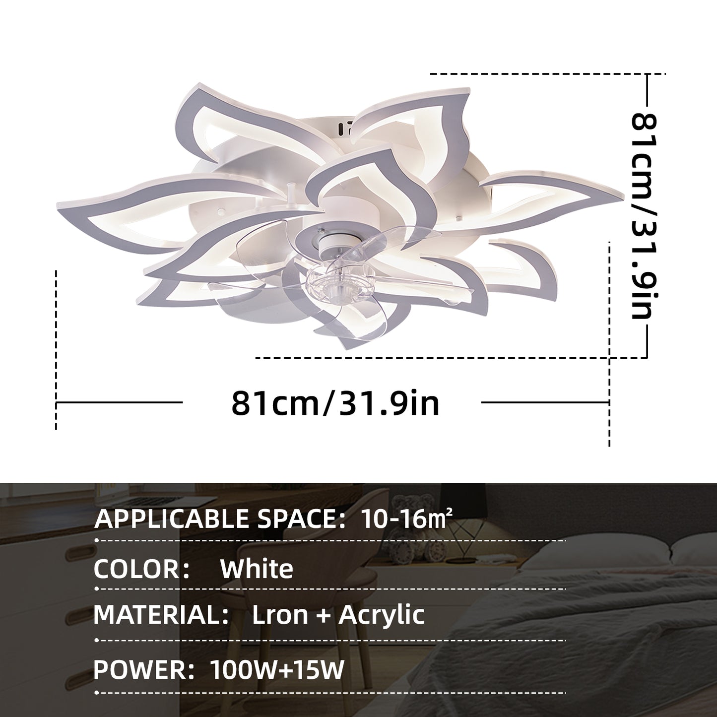 OLUZO 32" Ceiling Light with Fan