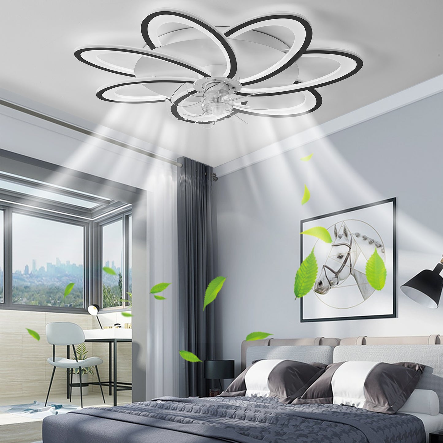 OLUZO 31" Ceiling Fan with Lights Remote Control Dimmable LED