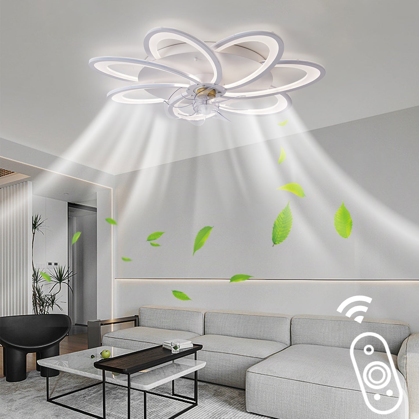 OLUZO 31" Ceiling Fan with Lights Remote Control Dimmable LED