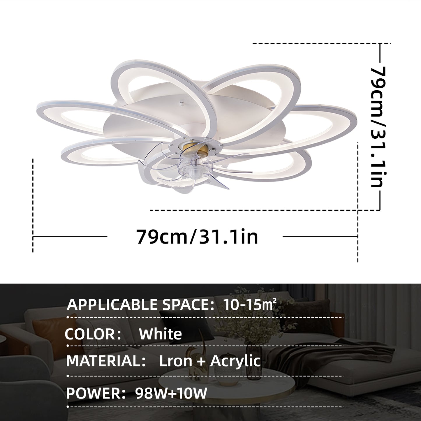 OLUZO 31" Ceiling Fan with Lights Remote Control Dimmable LED