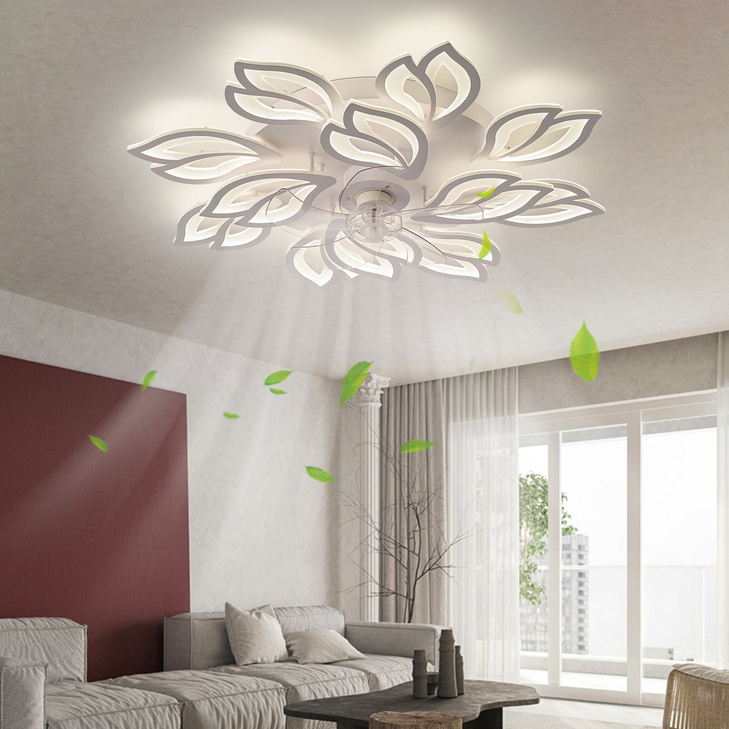 OLUZO 35.5" Flush Mount Ceiling Light with Fan