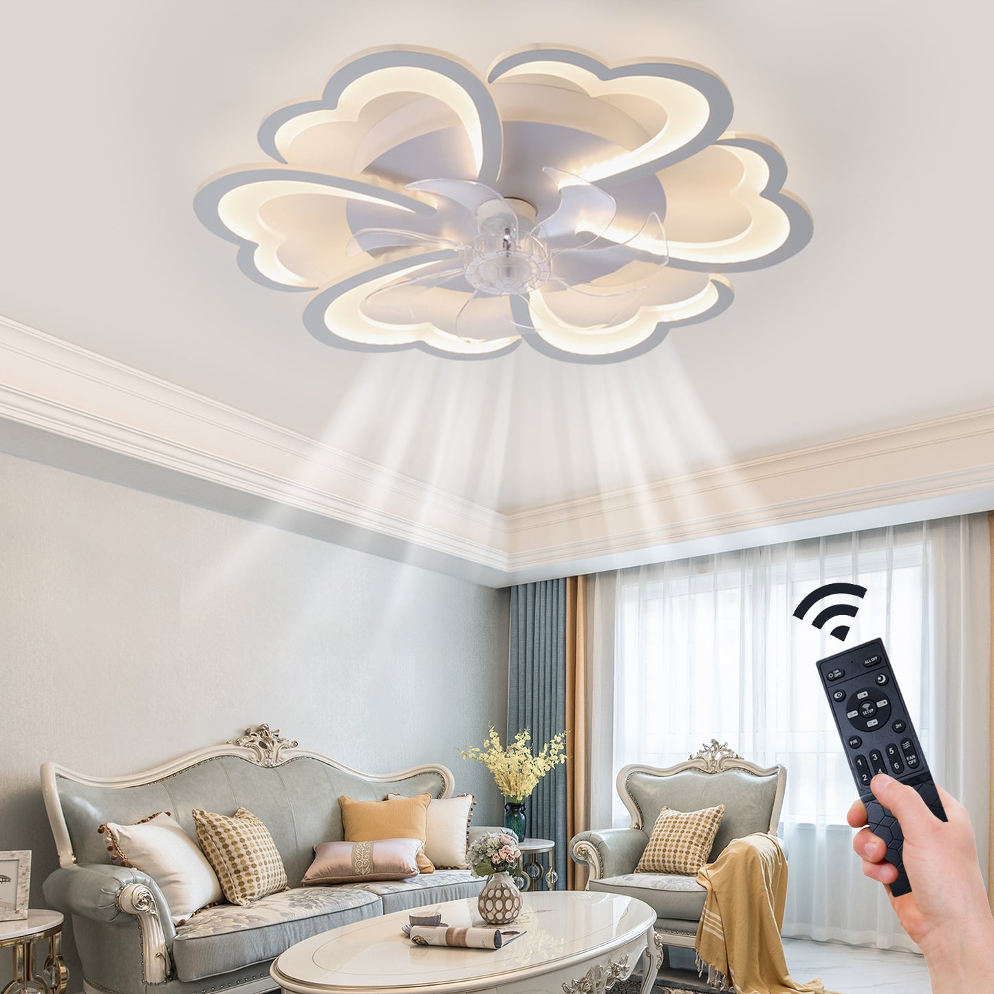 OLUZO 27" Ceiling Light with Fan in Flush Mount