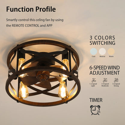 OLUZO 18" Caged Ceiling Fan with Lights Remote Control for APP 6 Wind Speeds