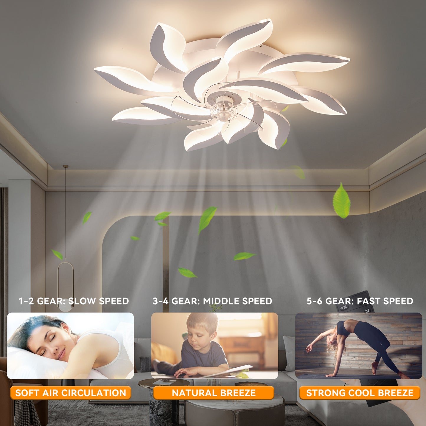 OLUZO 39" Low Profile Ceiling Fans with Lights and Remote/APP Control