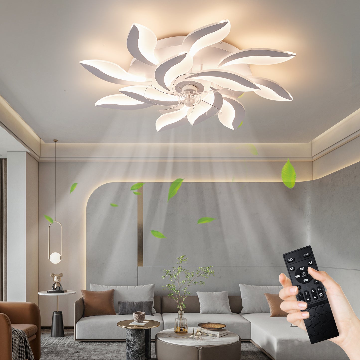 OLUZO 39" Low Profile Ceiling Fans with Lights and Remote/APP Control